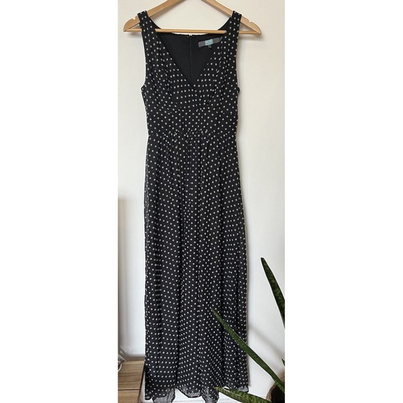 Anthropologie Eva Franco Black Clip Dot V Neck Maxi Dress Size 2 - Picture 2 of 9